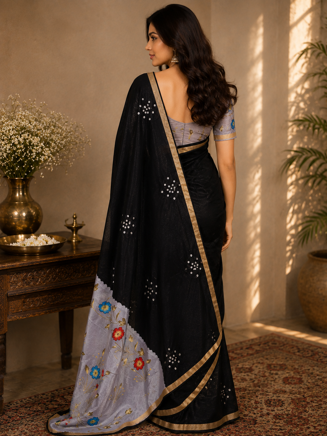 NOIR JARDIN — Floral Pallu Saree