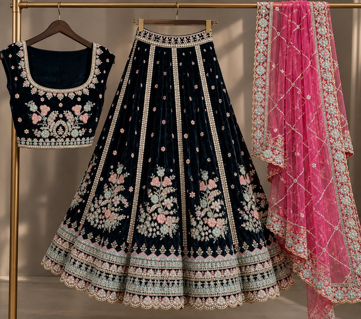 Midnight Blossom Lehenga