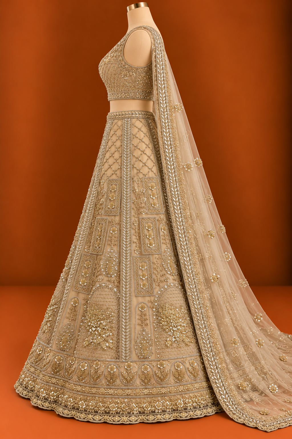 Écru Zari Heritage — Unstitched Lehenga