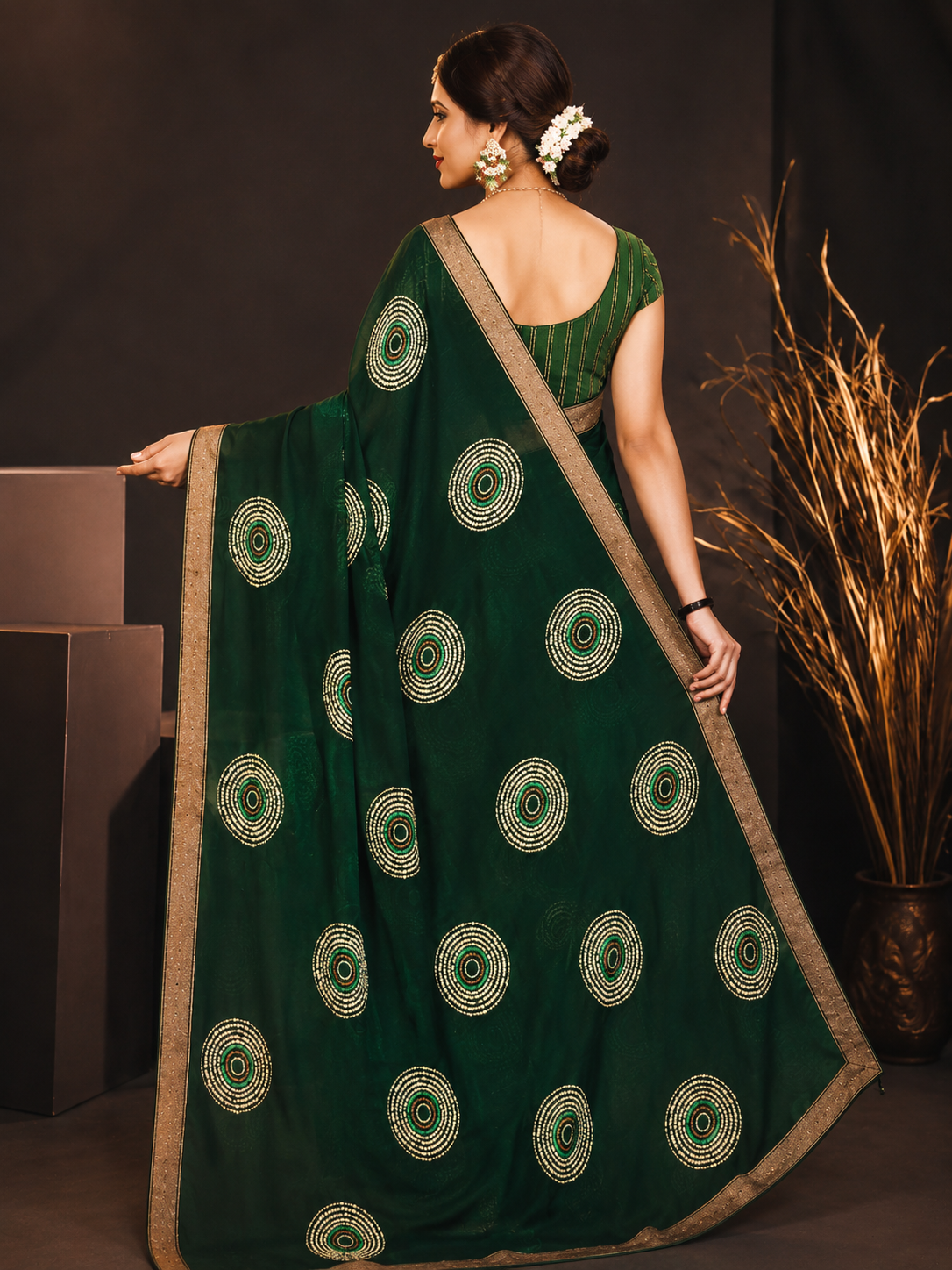 VANYA VERDE — Emerald Orb Saree