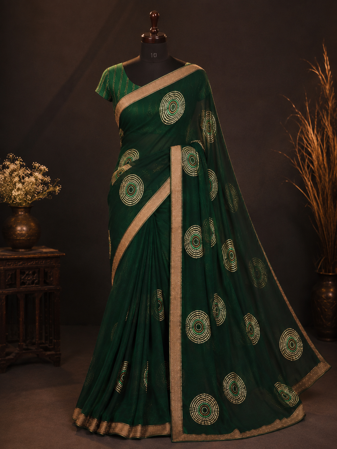 VANYA VERDE — Emerald Orb Saree