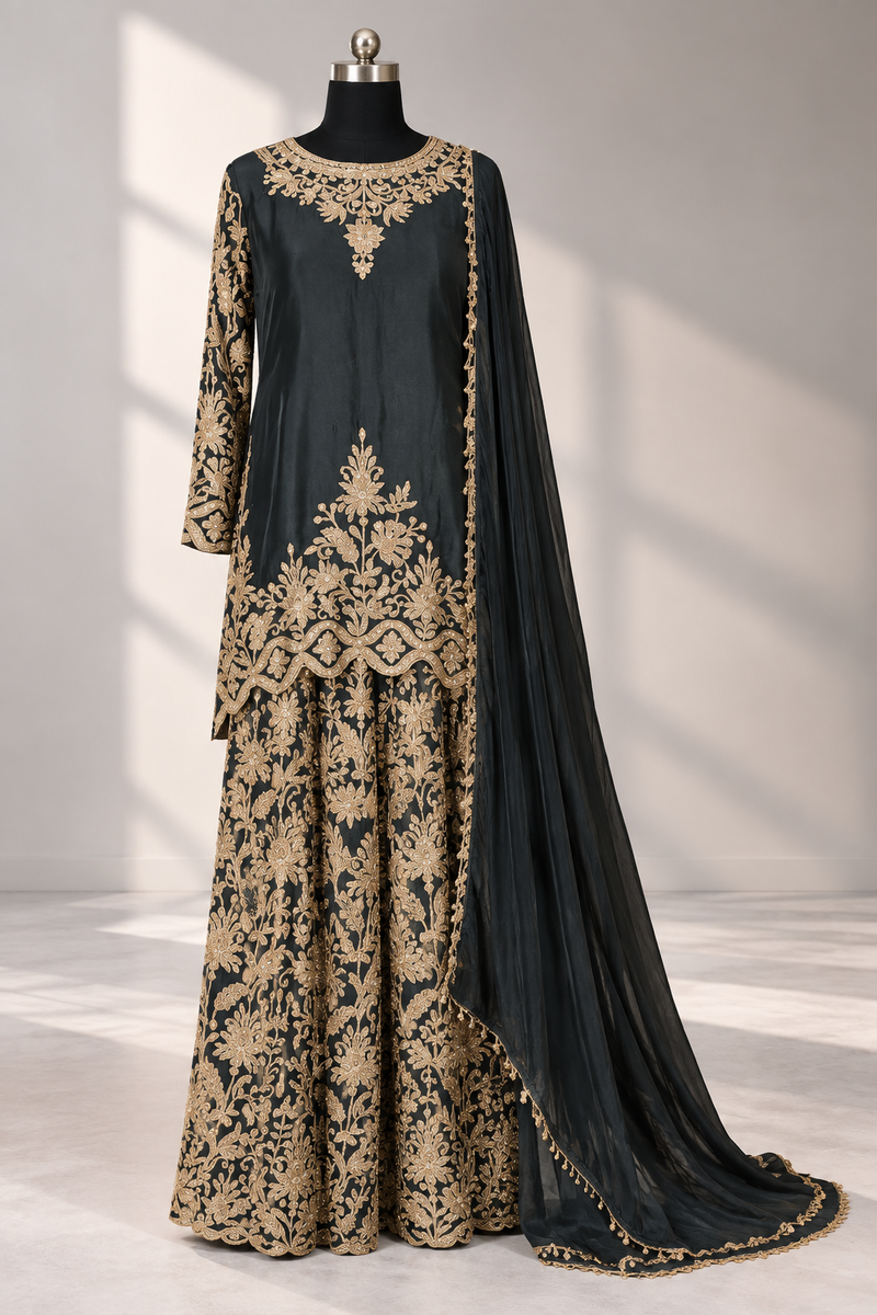 Royal Noir Sharara Set