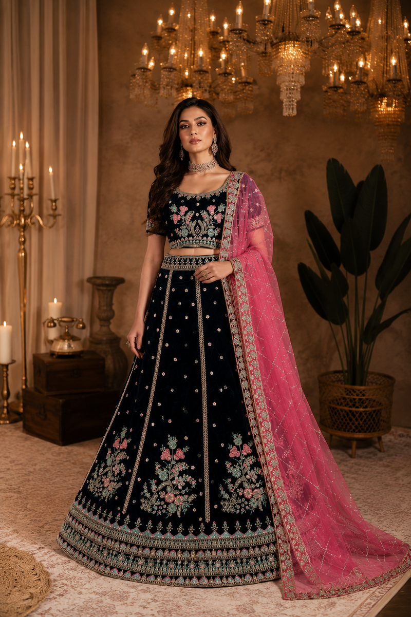 Midnight Blossom Lehenga