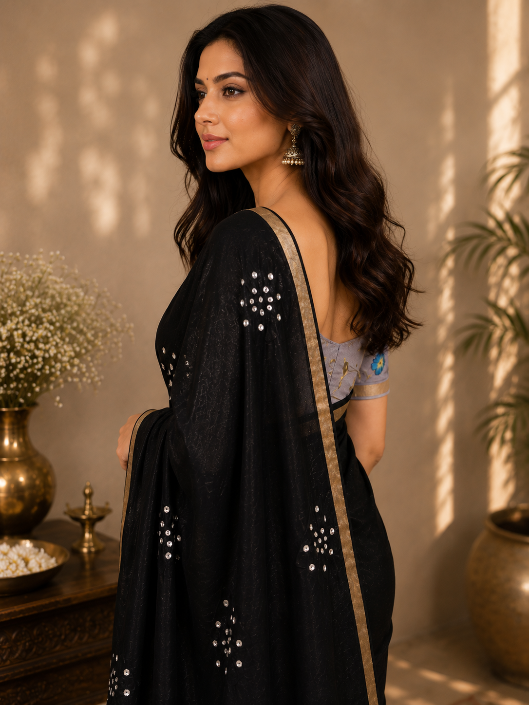 NOIR JARDIN — Floral Pallu Saree