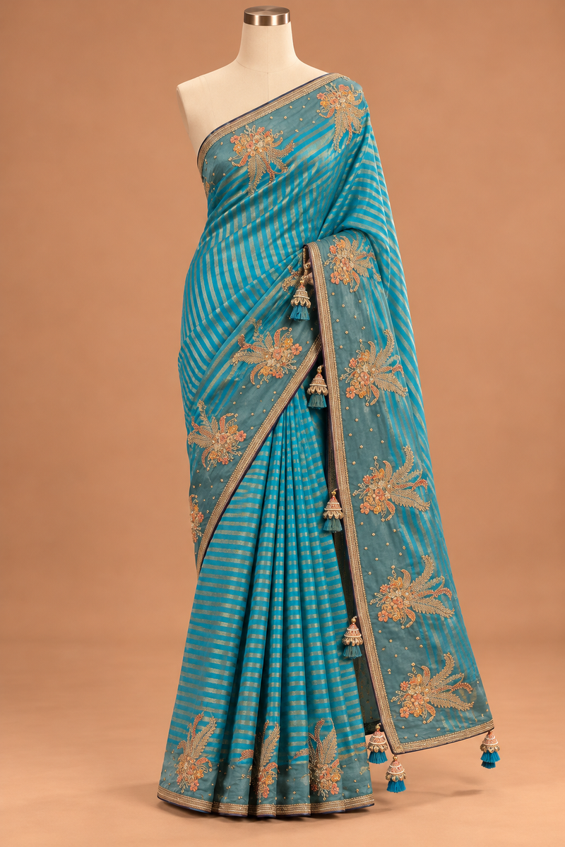 Mayura Teal Gold Saree