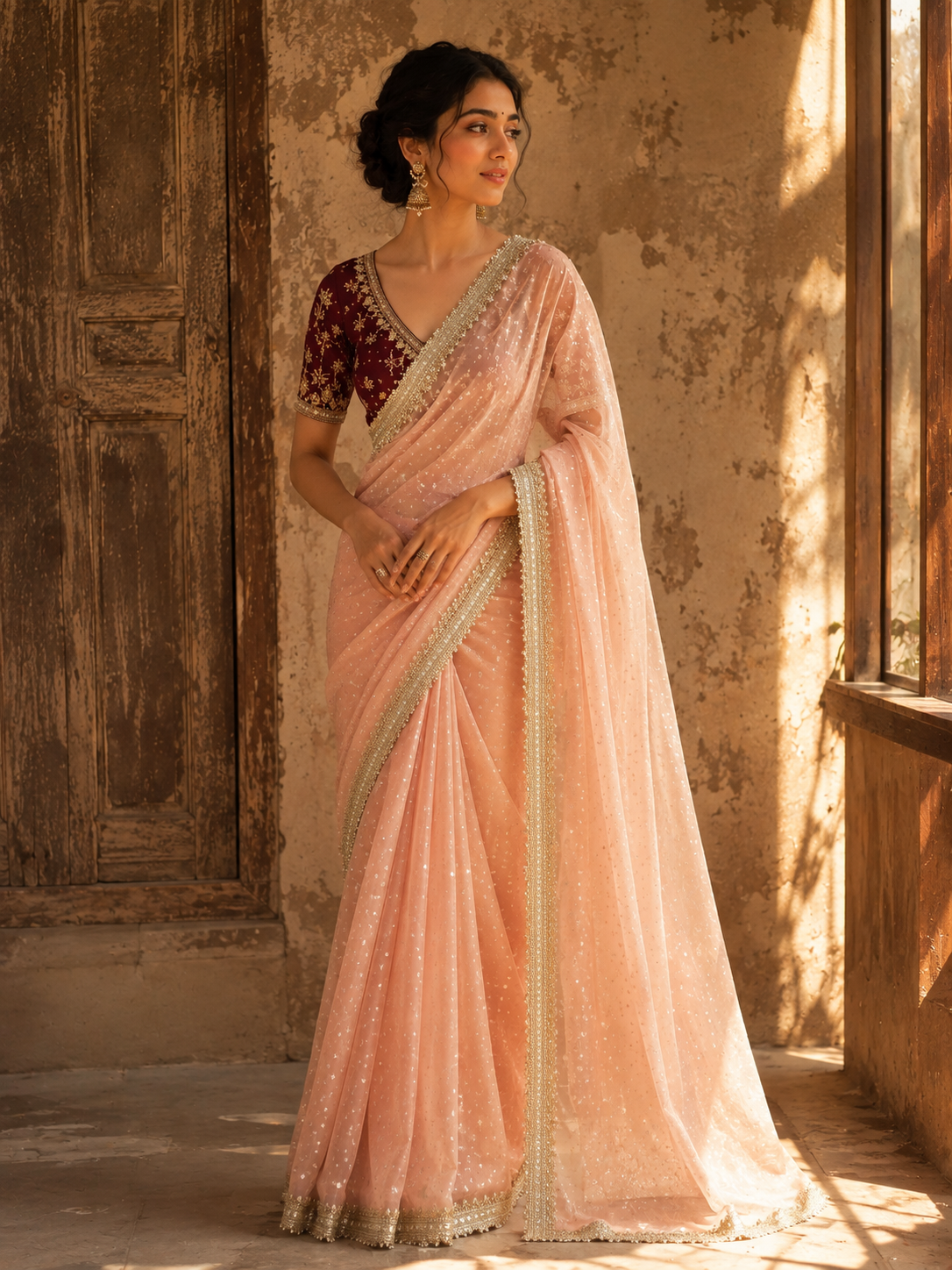 MEHER ROSÉ — Pearl Peach Saree