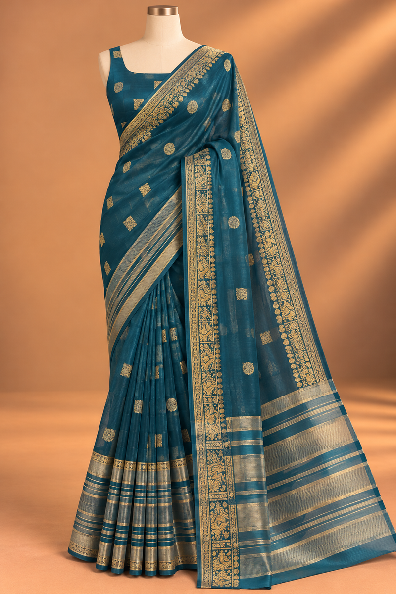 Teal Royale Woven Saree