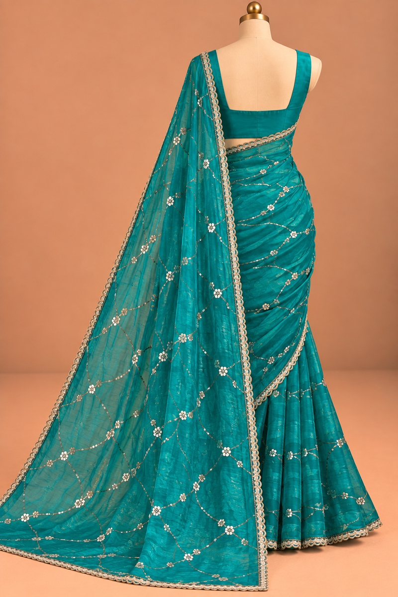 Neelanjali Turquoise Organza Saree