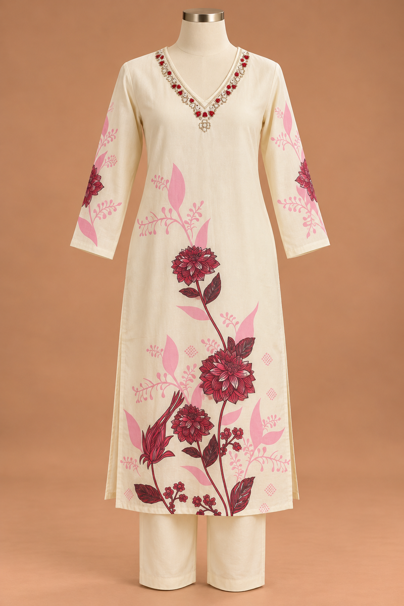 Ivory Gulab Floral Suit Set