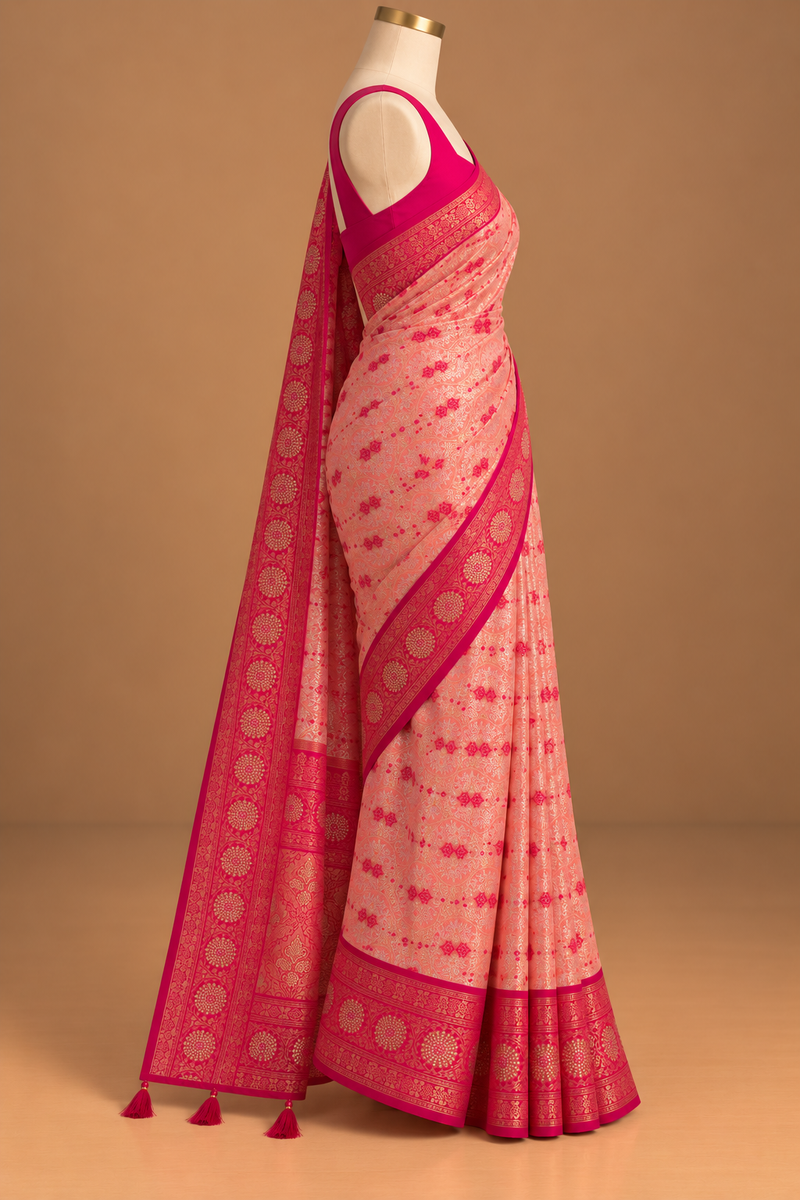 Gulabi Meenakari Banarasi Saree