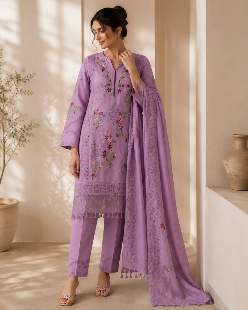 Lavender Blossom Embroidered Suit Set