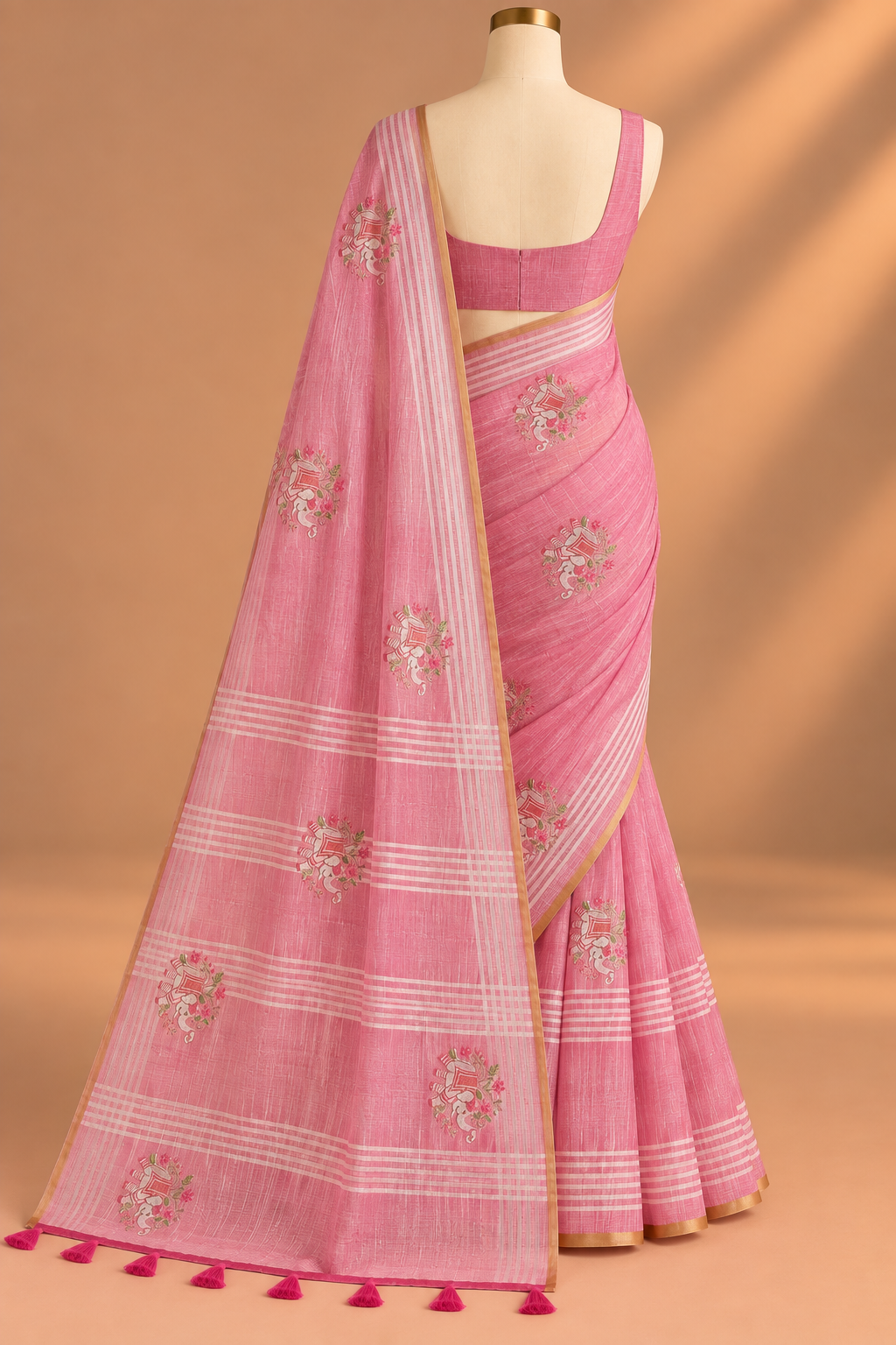 Gulabi Rekha Handloom Saree