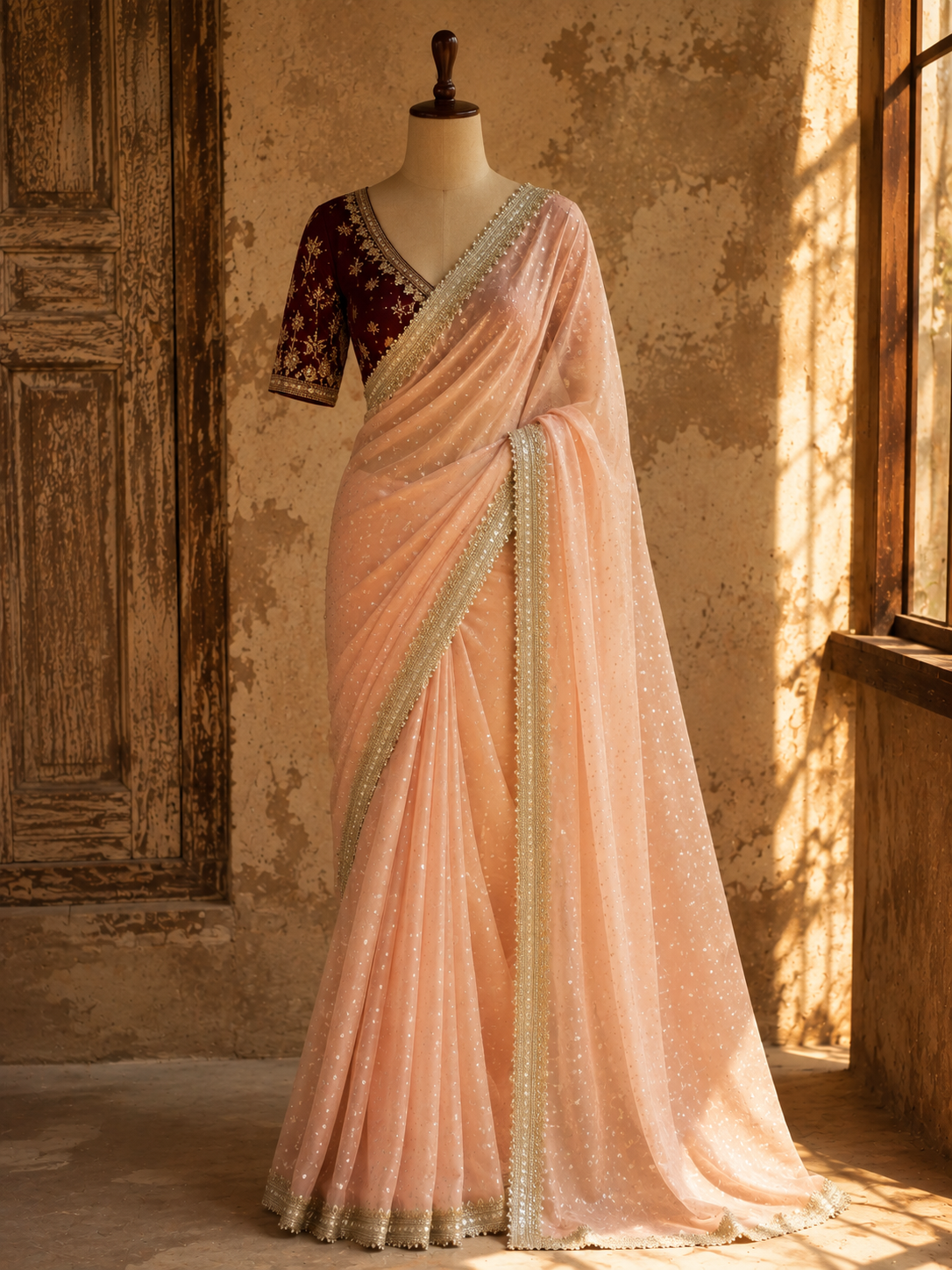 MEHER ROSÉ — Pearl Peach Saree