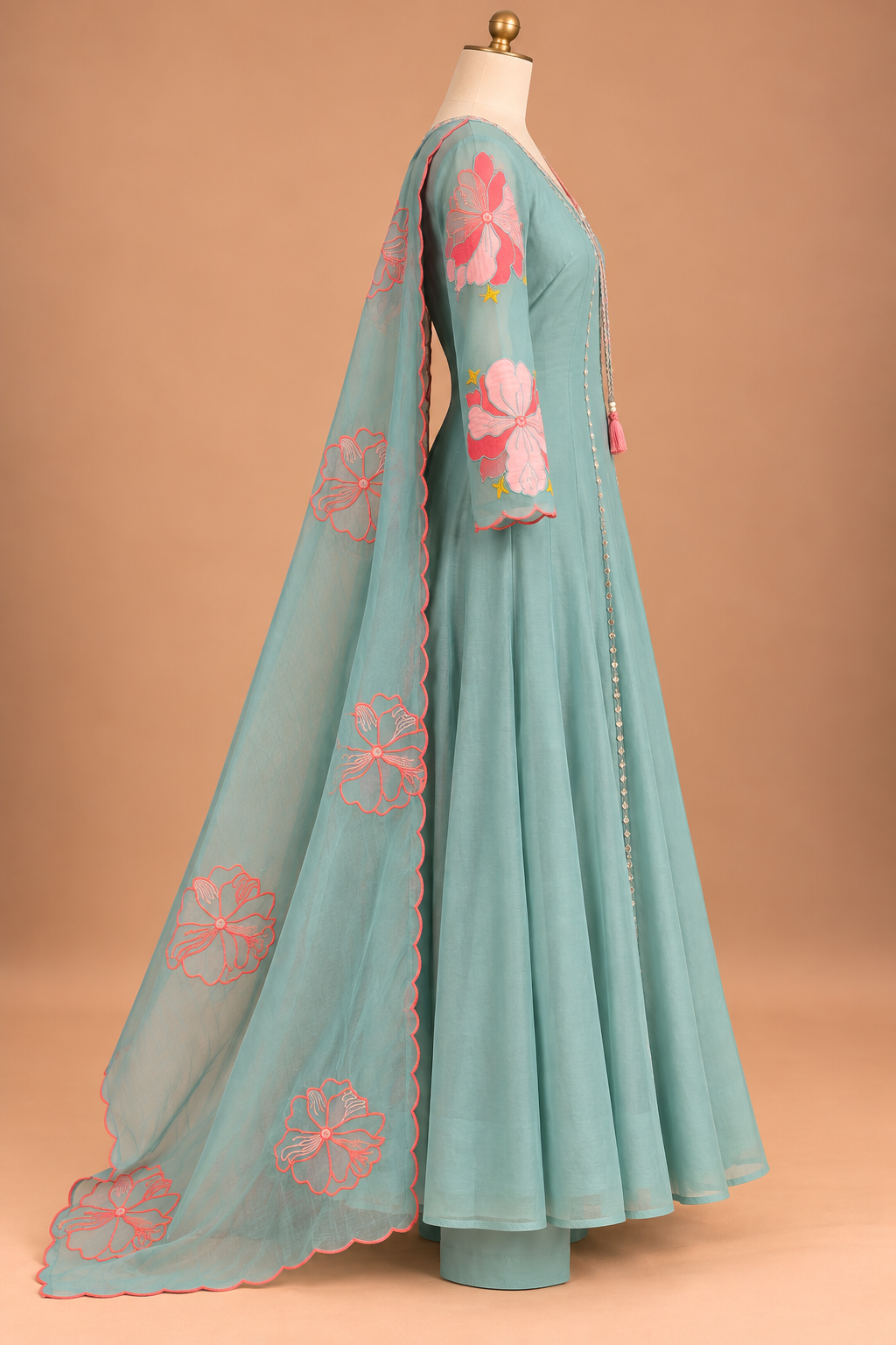 Aqua Petal Anarkali Set