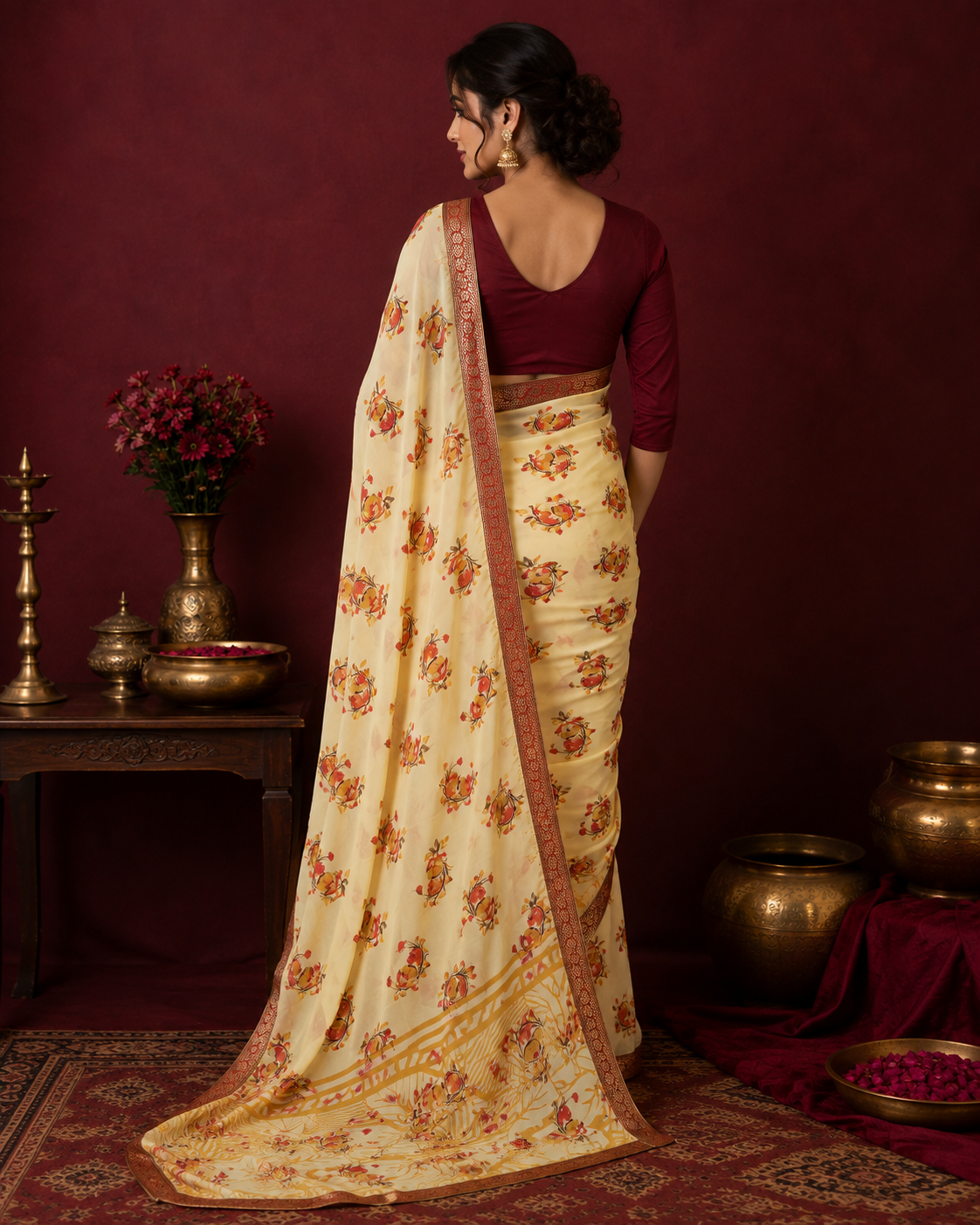 VANYA BLOOM — Ivory Floral Saree