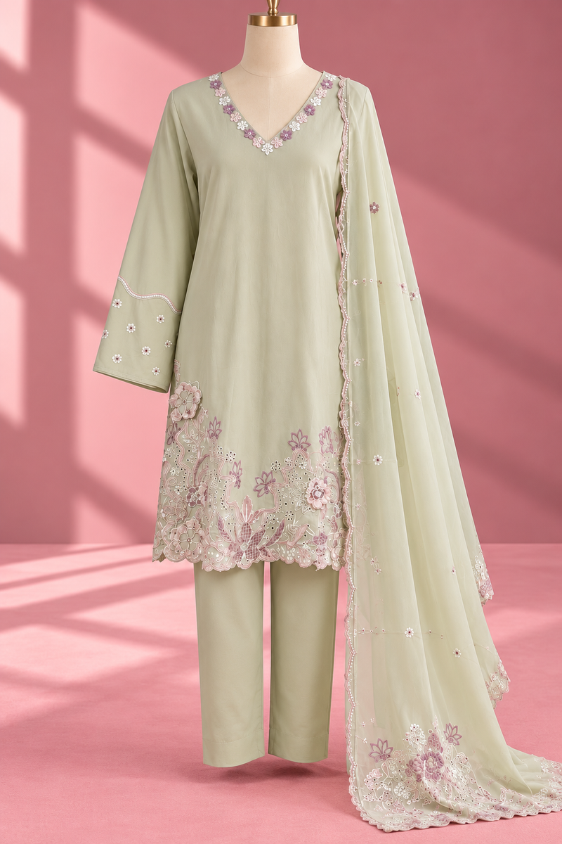 LUMIÈRE SAGE — Pastel Embroidered Suit