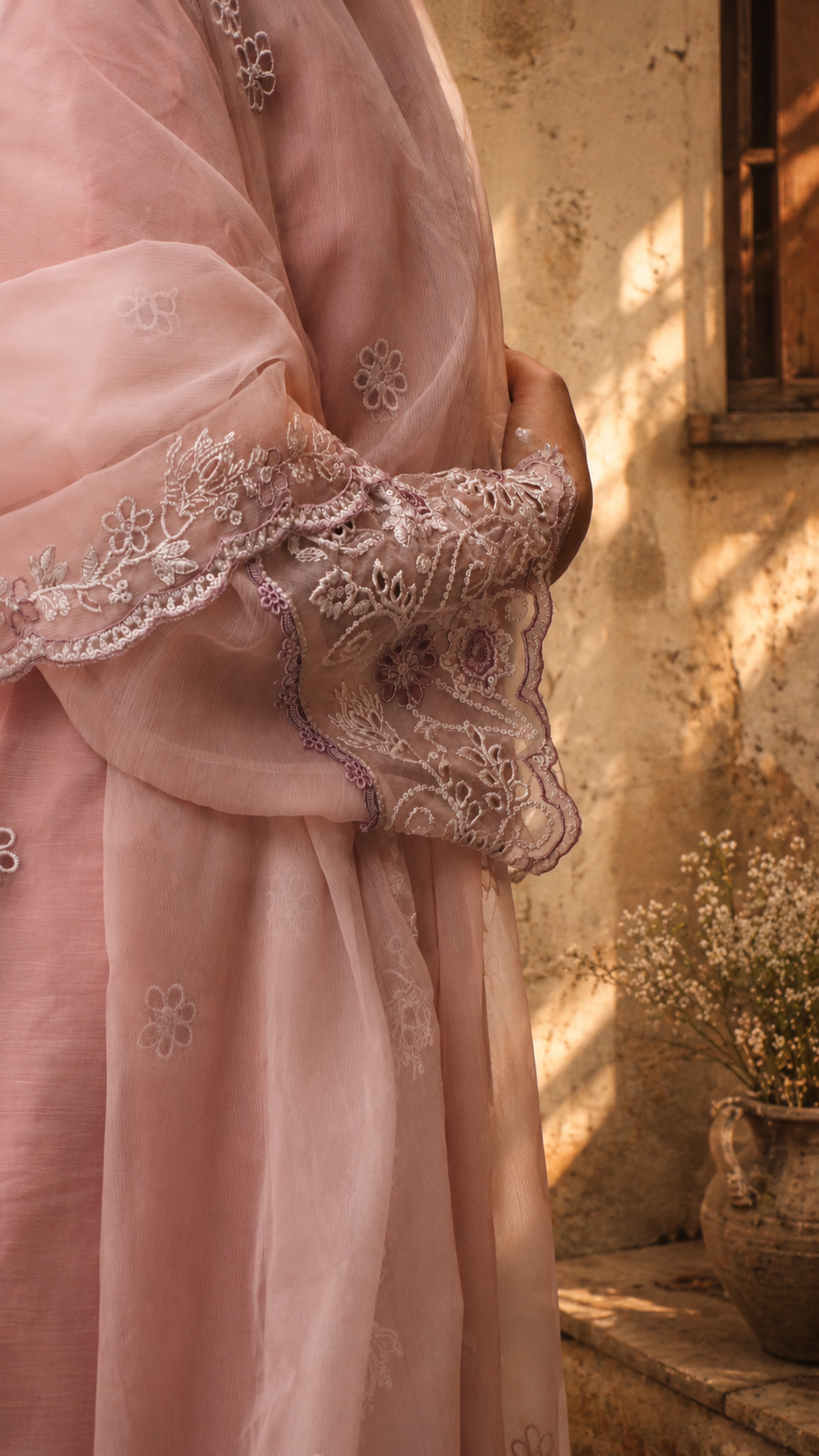 AURELLE BLUSH — Embroidered Organza Suit