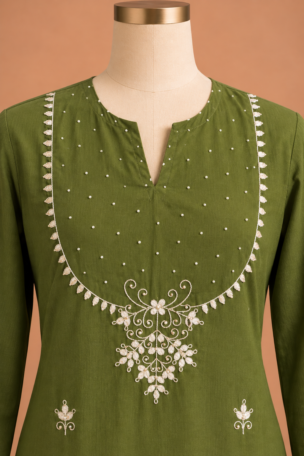 Olive Ivory Embroidered Suit Set