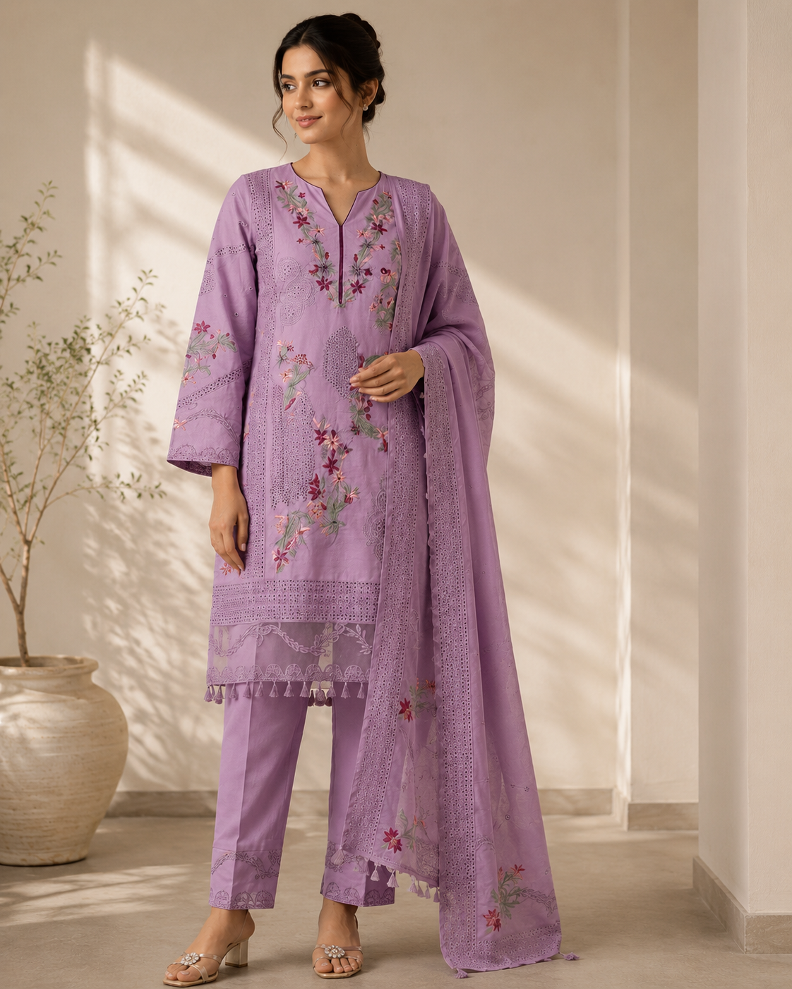 Lavender Blossom Embroidered Suit Set