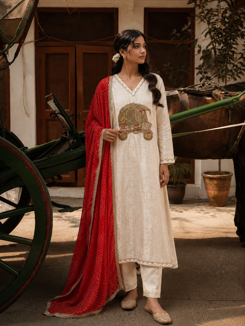 RUBAIYA — Ivory Crimson Heritage Suit