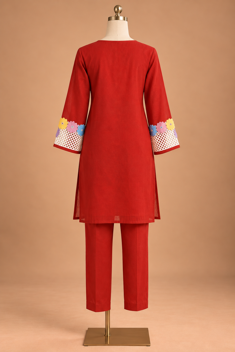 Scarlet Bloom Embroidered Kurta Set