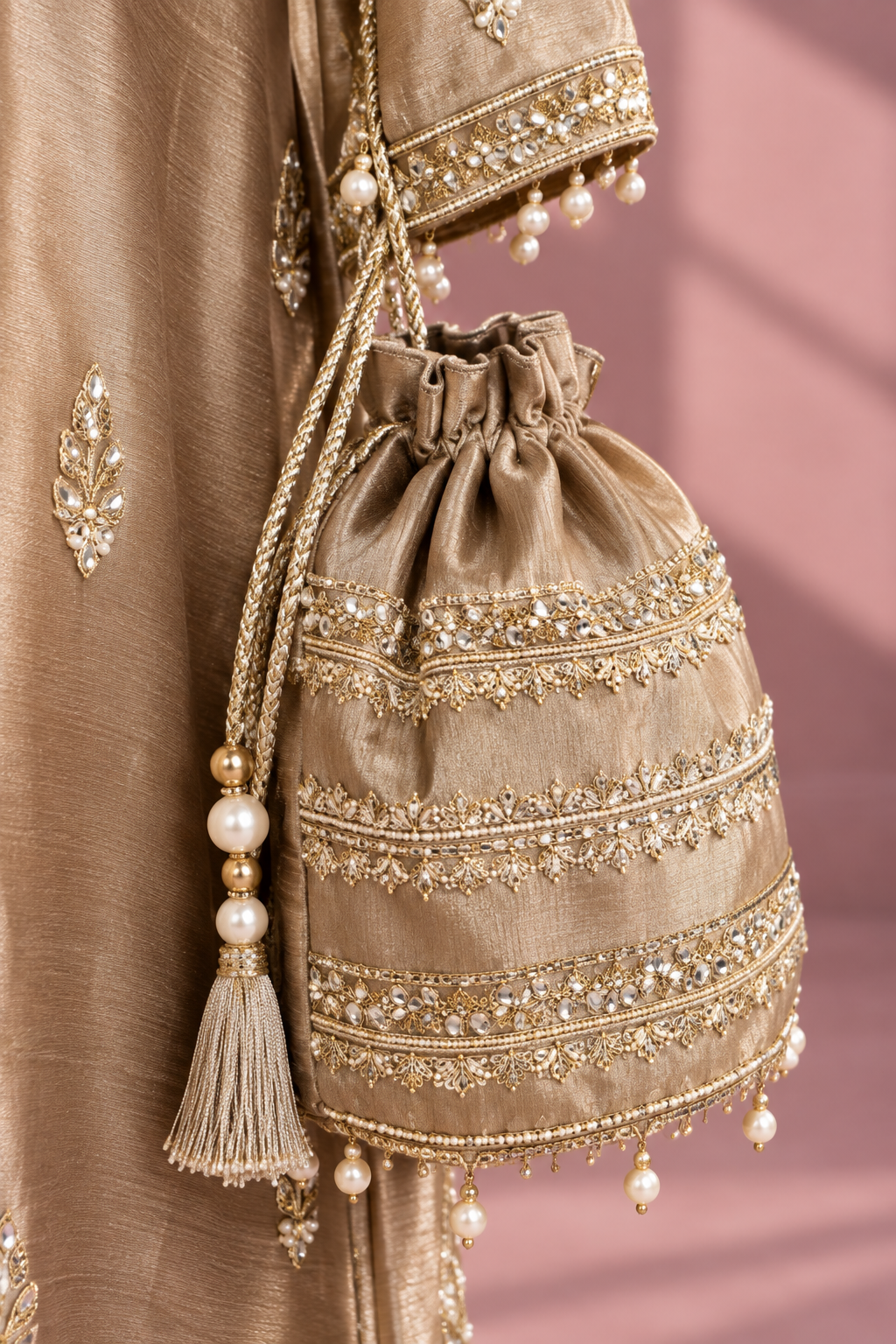 Champagne Zaria Suit with Potli