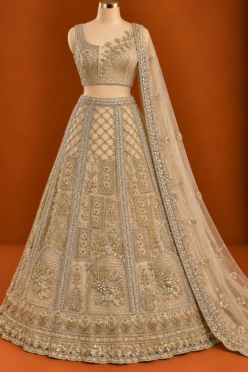 Écru Zari Heritage — Unstitched Lehenga