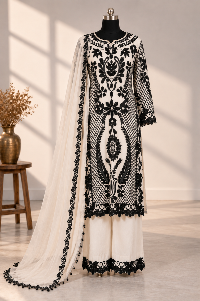 Ivory Noir Embroidered Suit Set