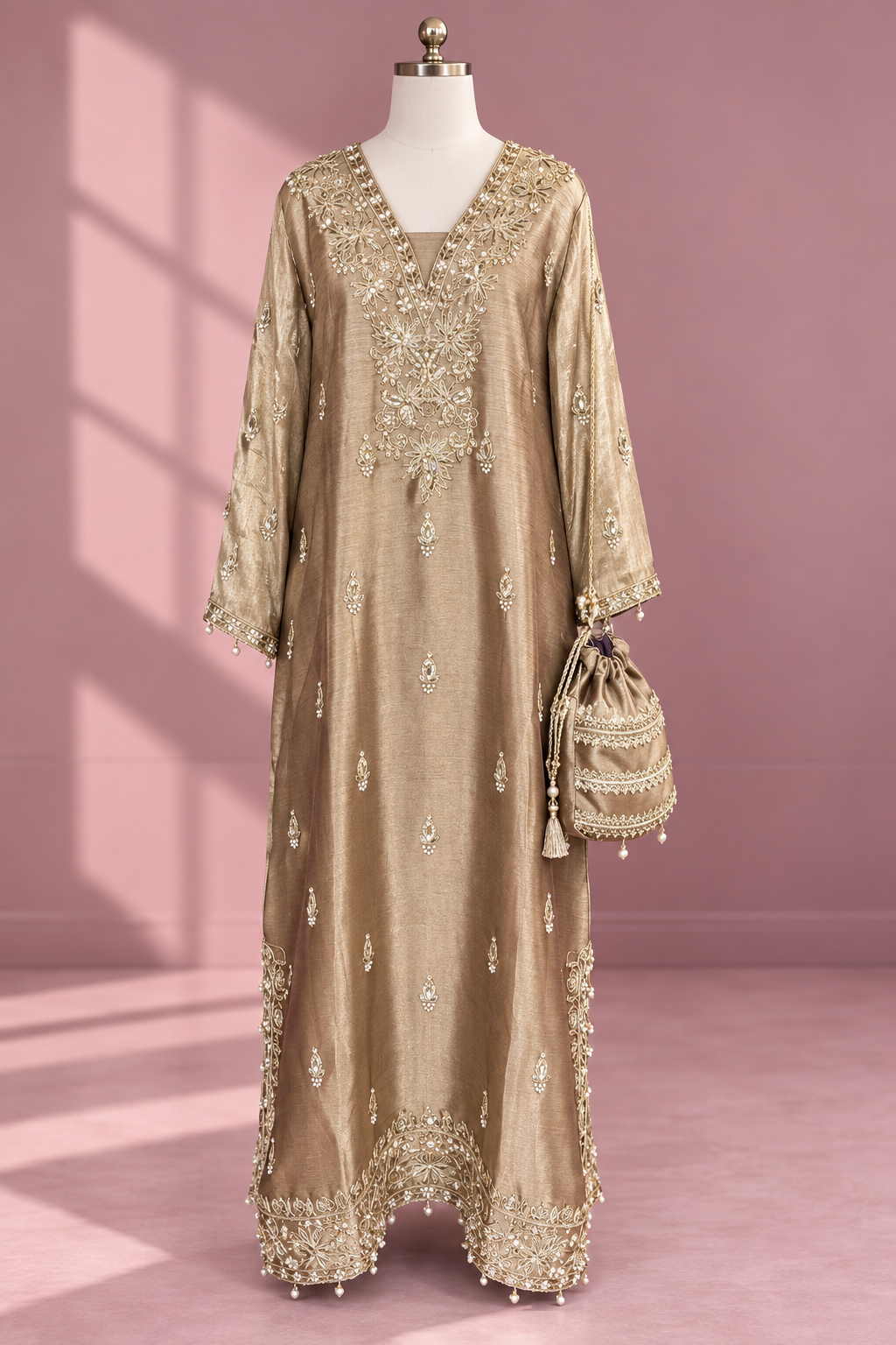 Champagne Zaria Suit with Potli