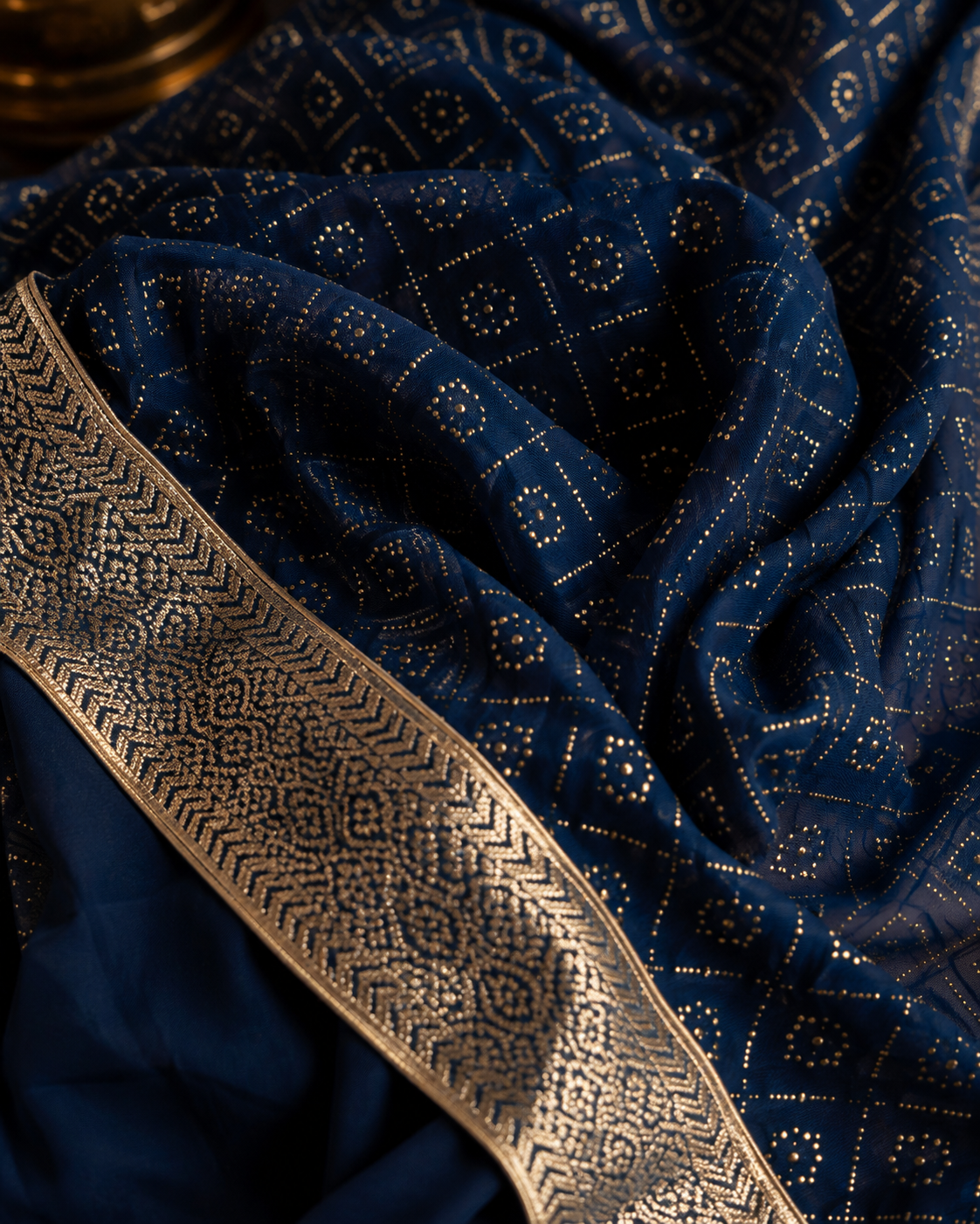 NÉVORA — Midnight Blue Brocade Saree