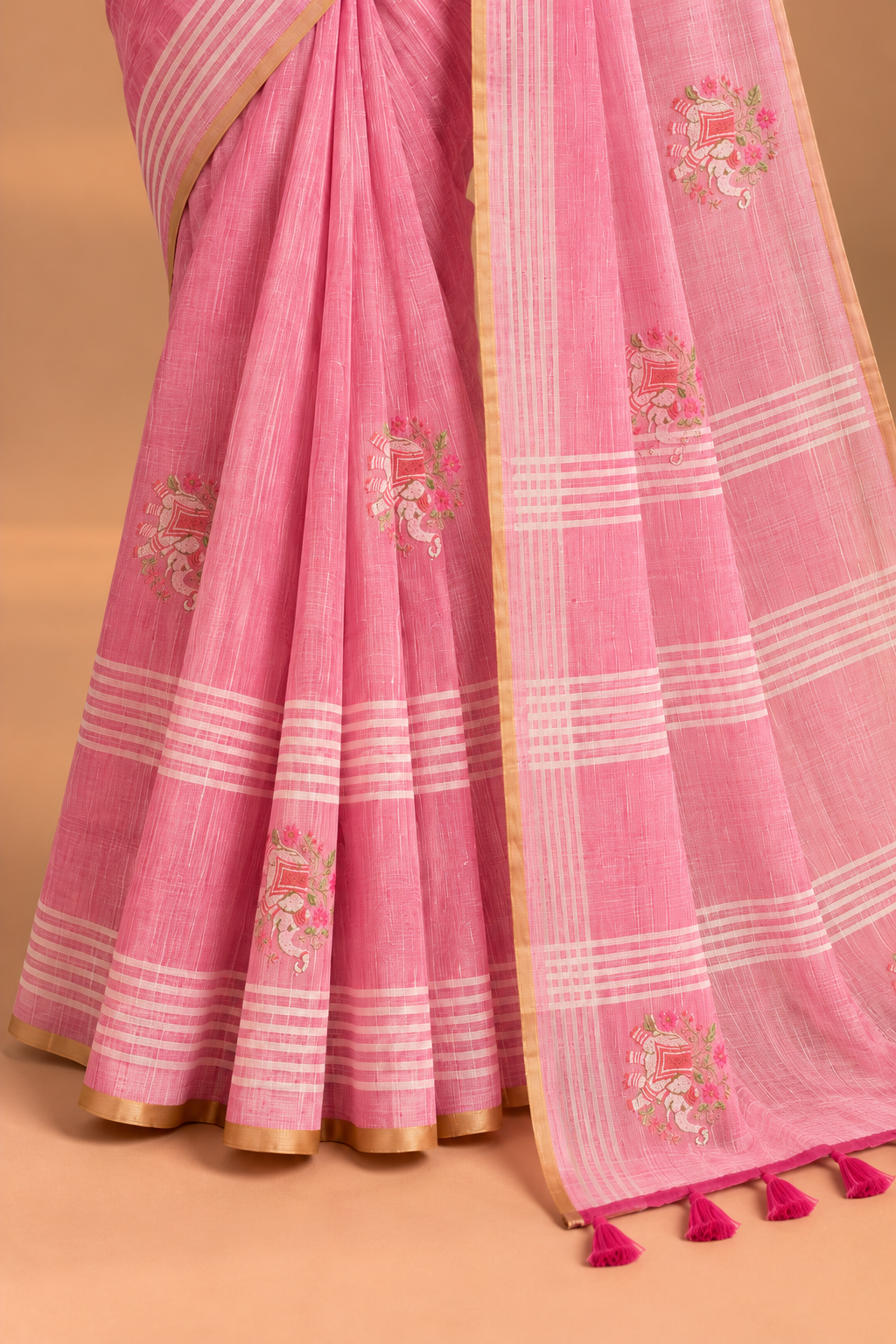 Gulabi Rekha Handloom Saree
