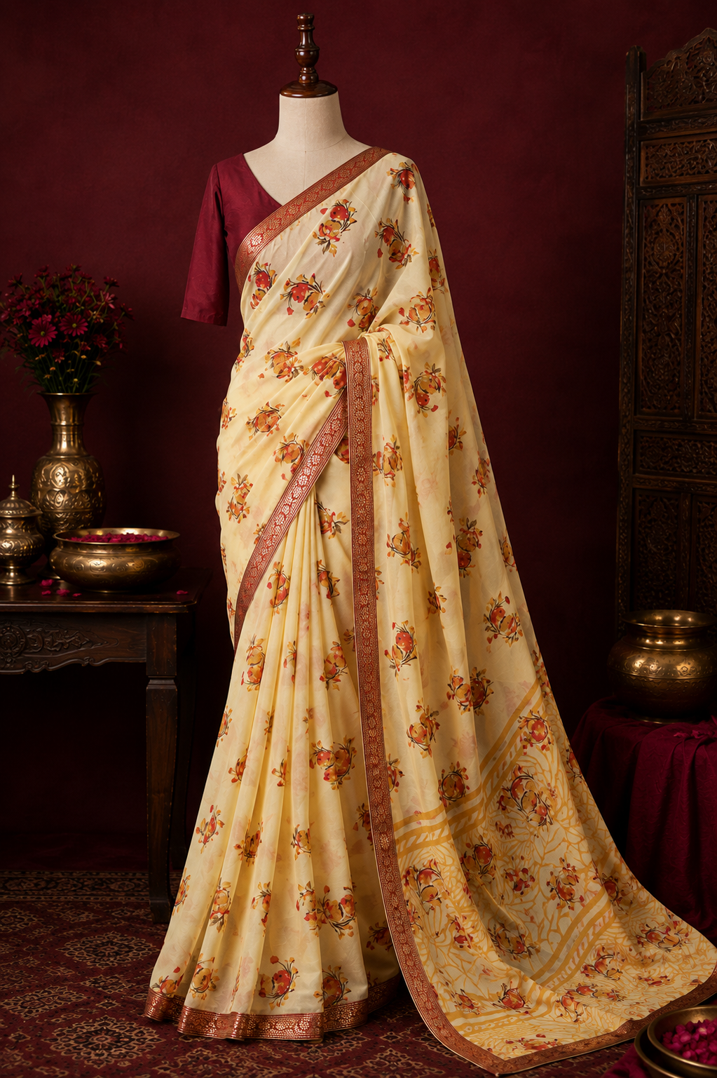 VANYA BLOOM — Ivory Floral Saree
