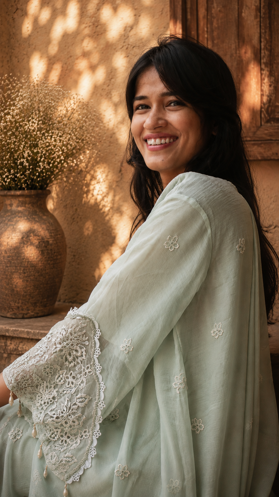 AURELLE BLUSH — Embroidered Organza Suit