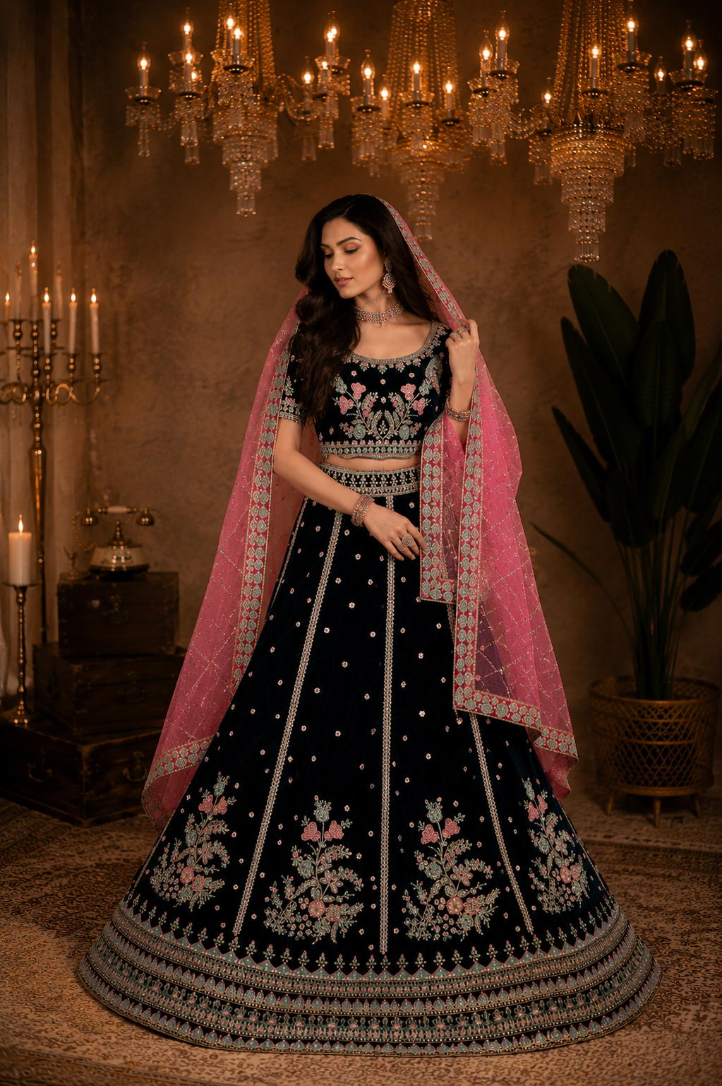 Midnight Blossom Lehenga