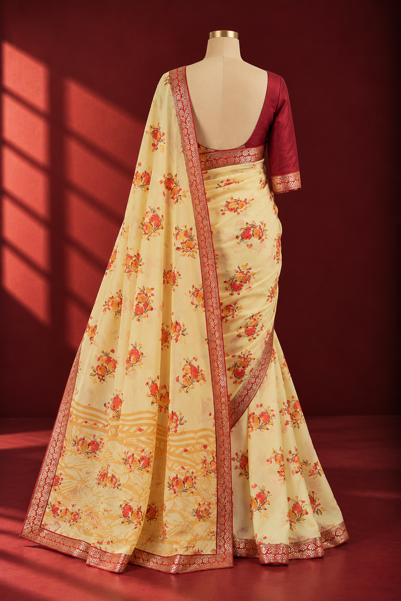 VANYA BLOOM — Ivory Floral Saree