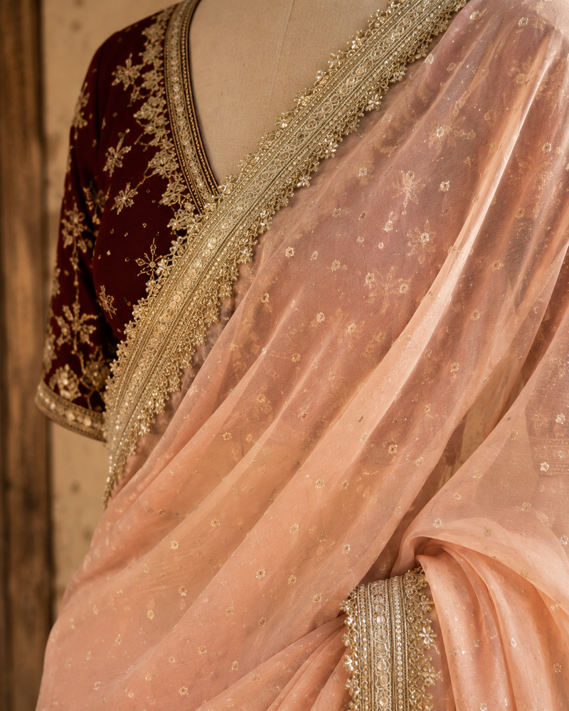 MEHER ROSÉ — Pearl Peach Saree