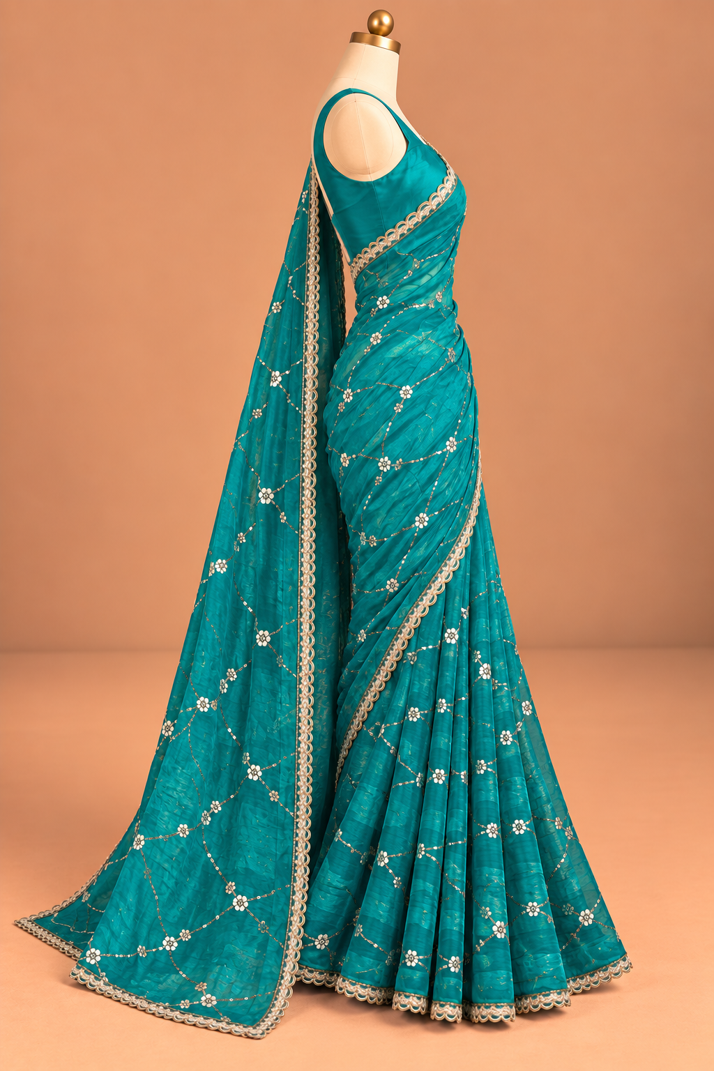 Neelanjali Turquoise Organza Saree