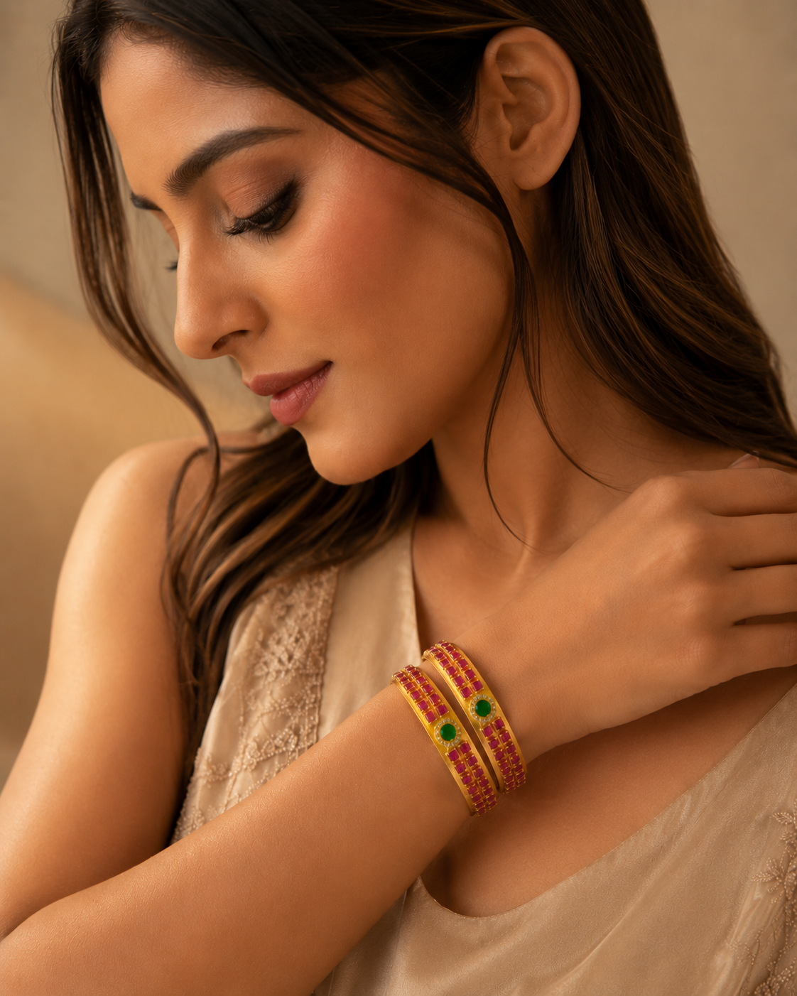 The Advika Royal Kemp Kada Bangle Set