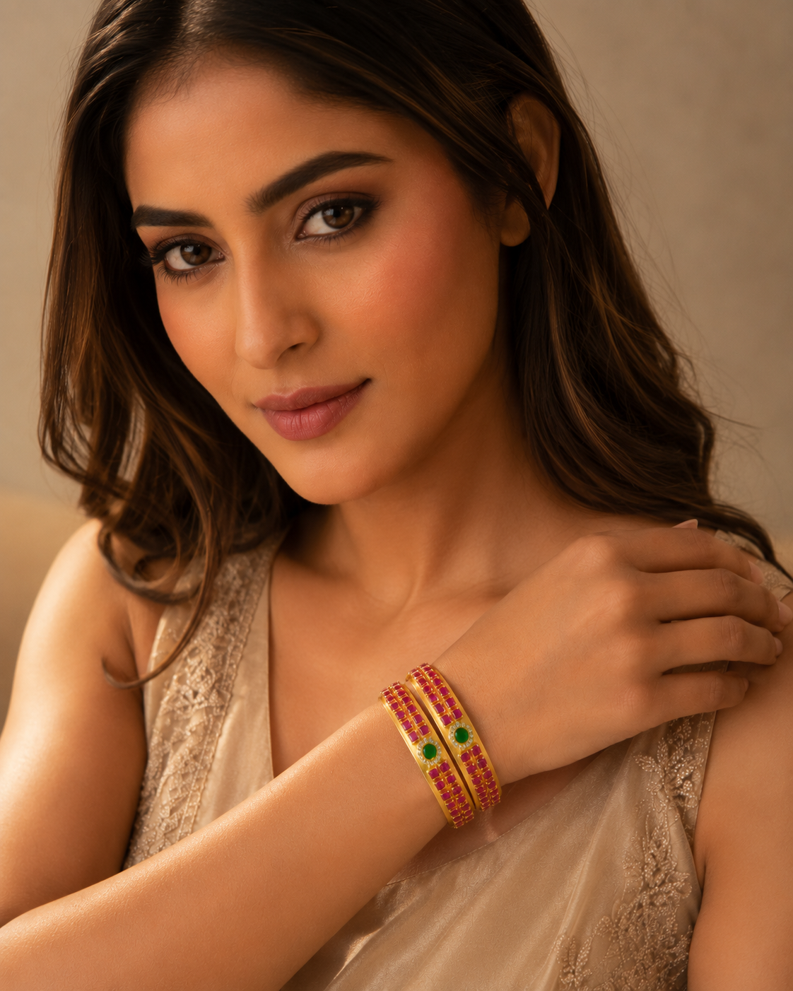 The Advika Royal Kemp Kada Bangle Set