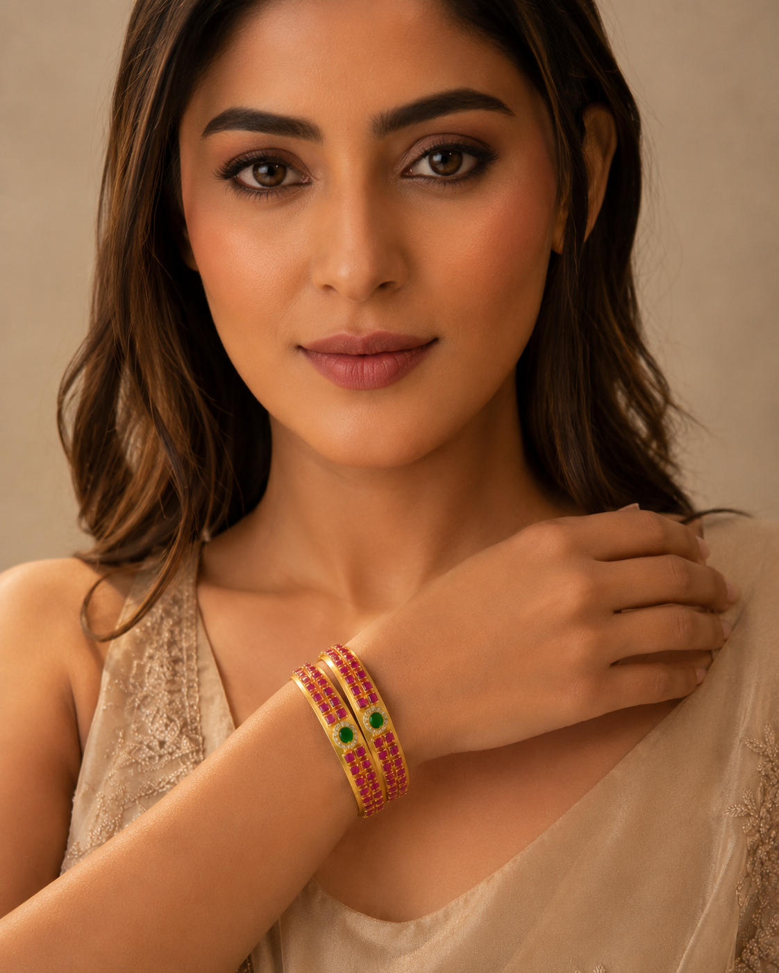 The Advika Royal Kemp Kada Bangle Set