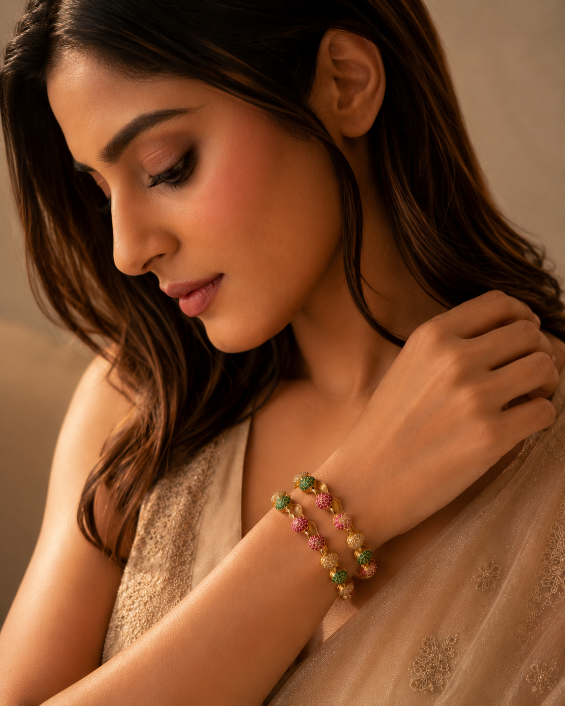 The Mira Pave-Medallion Wave Kada Set