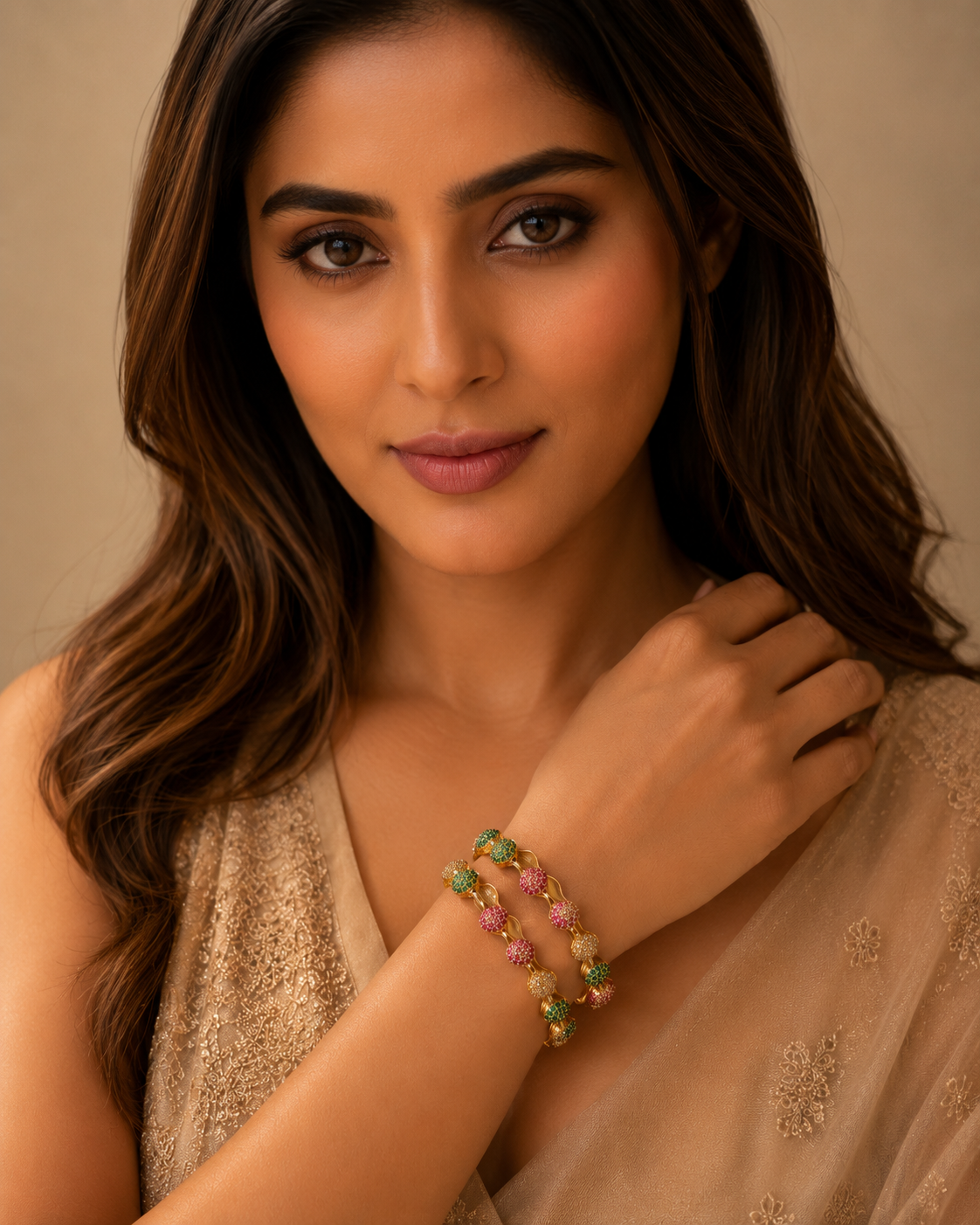 The Mira Pave-Medallion Wave Kada Set