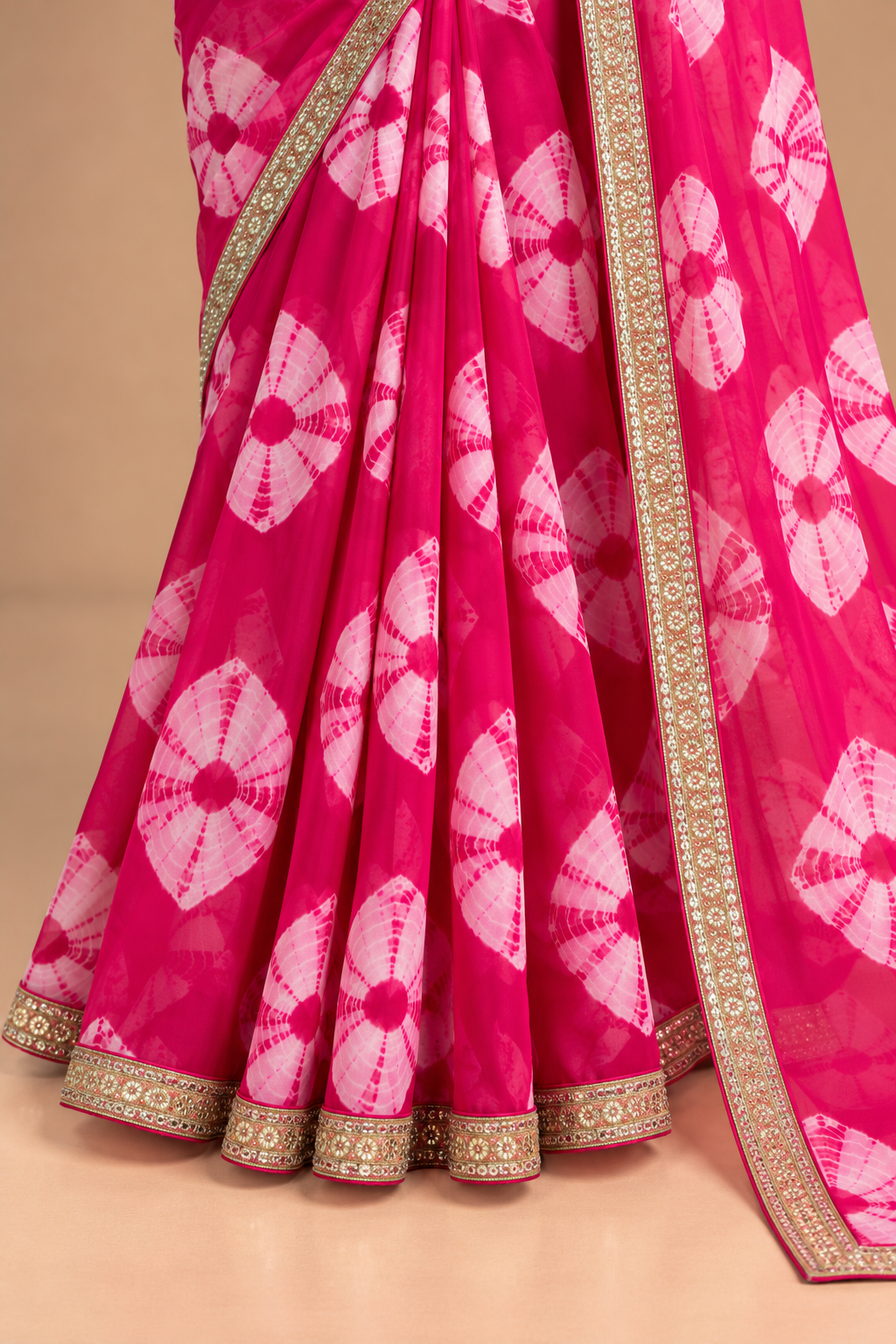 Gulabi Bandhani Saree