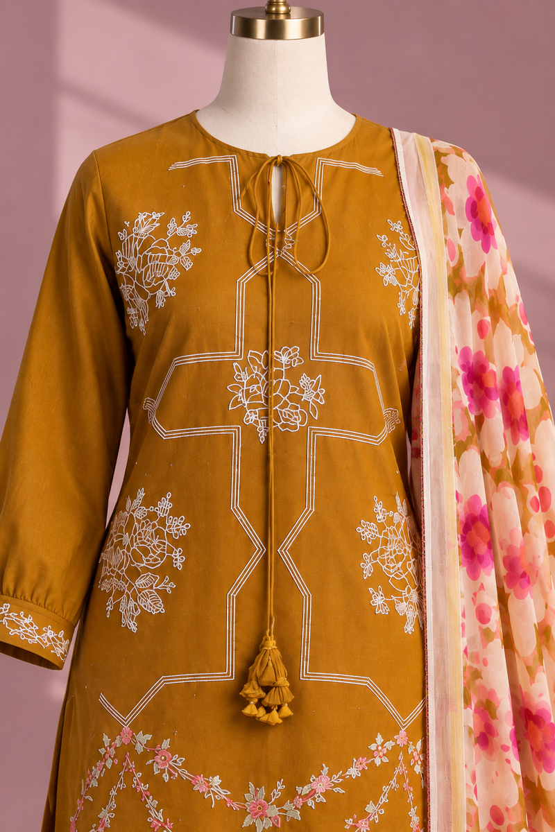 Sunehri Gulistan Mustard Floral Set