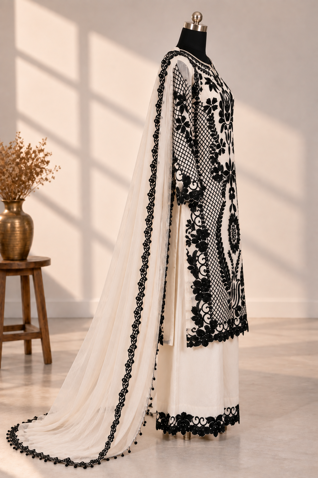 Ivory Noir Embroidered Suit Set