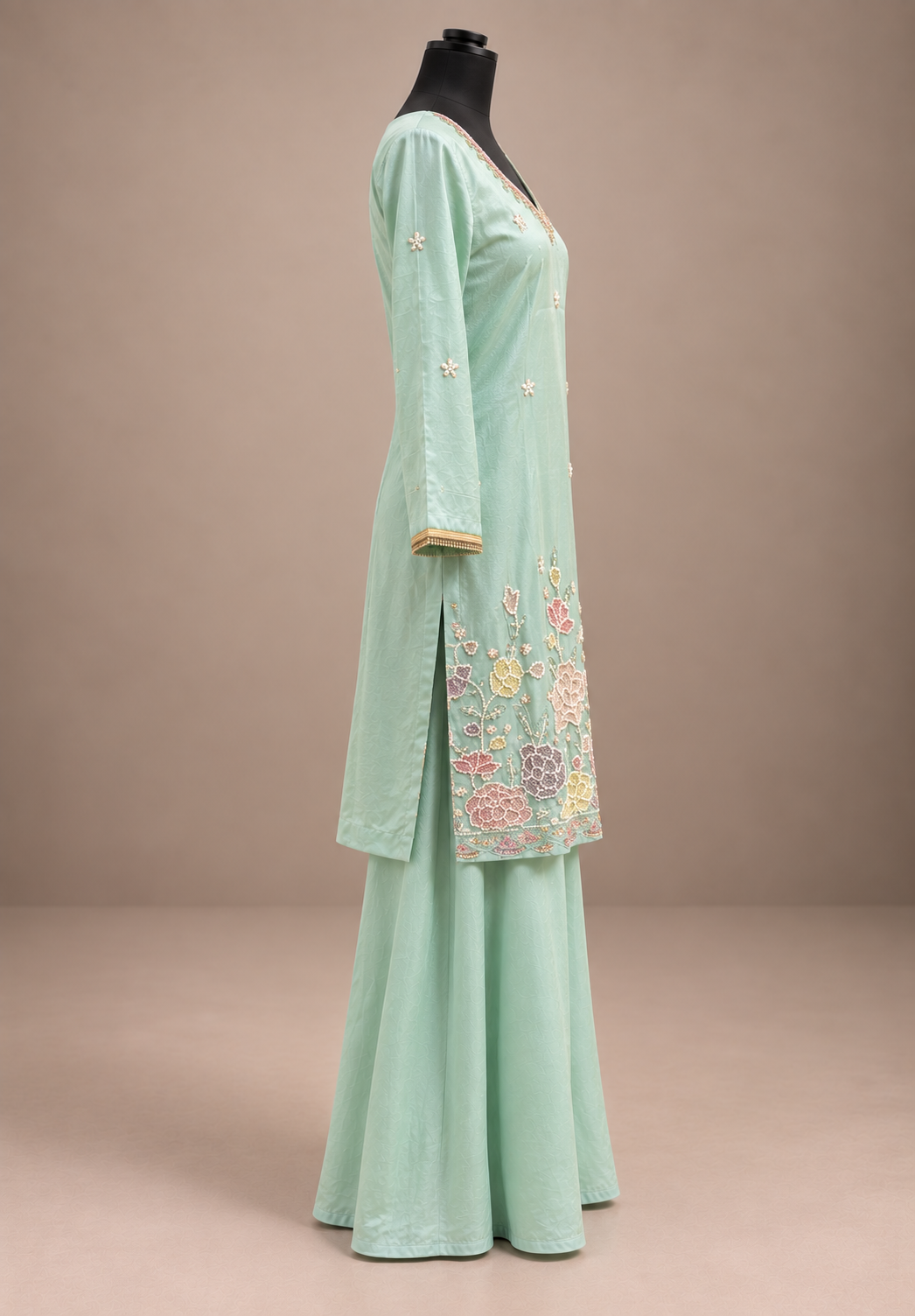 Mint Mehar Floral Embroidered Sharara Set