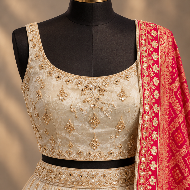 Ruhani Zardozi Ivory Bridal Lehenga
