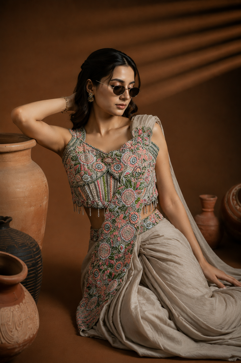Ivory Sculpture Saree