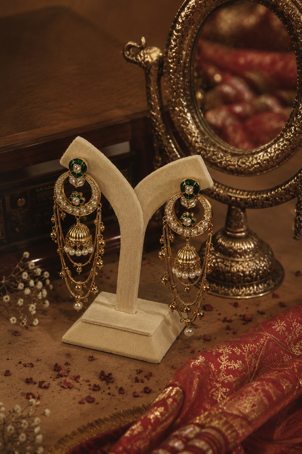 Green Pearl Jhumka Earrings
