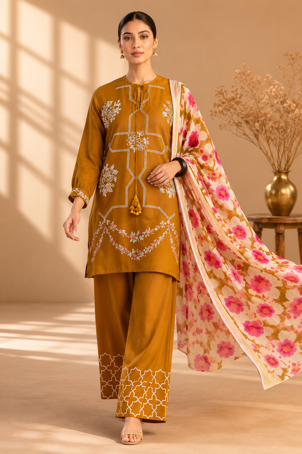 Mustard Floral Co-ord Suit Set